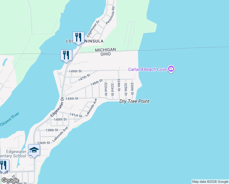 map of restaurants, bars, coffee shops, grocery stores, and more near 6026 323rd St in Toledo