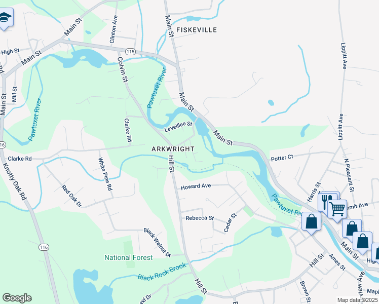 map of restaurants, bars, coffee shops, grocery stores, and more near 21 Pierce Street in Coventry