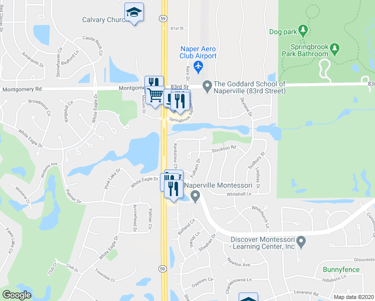map of restaurants, bars, coffee shops, grocery stores, and more near 2933 Stockton Court in Naperville