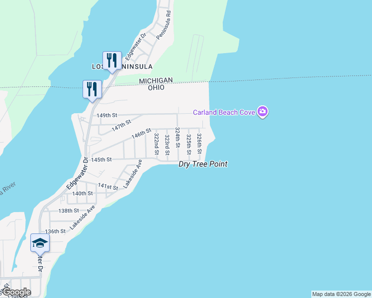 map of restaurants, bars, coffee shops, grocery stores, and more near 6027 325th St in Toledo