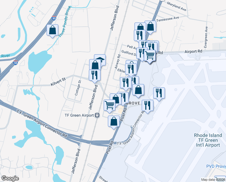 map of restaurants, bars, coffee shops, grocery stores, and more near 65 Alhambra Road in Warwick