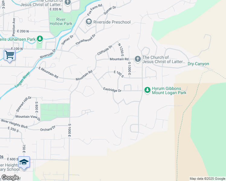 map of restaurants, bars, coffee shops, grocery stores, and more near 100 Eastridge Lane in Logan