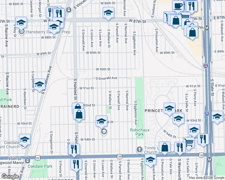 map of restaurants, bars, coffee shops, grocery stores, and more near 9110 South Parnell Avenue in Chicago