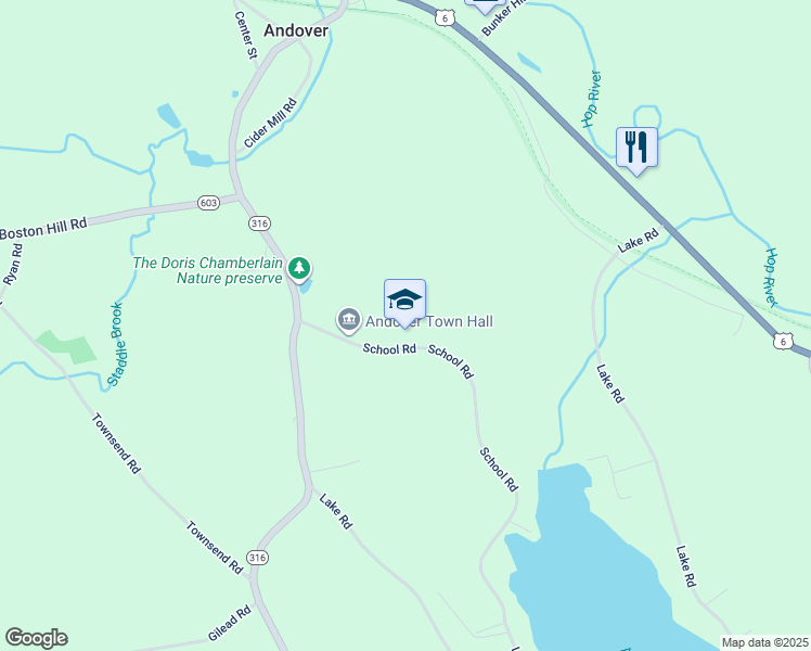map of restaurants, bars, coffee shops, grocery stores, and more near 35 School Road in Andover