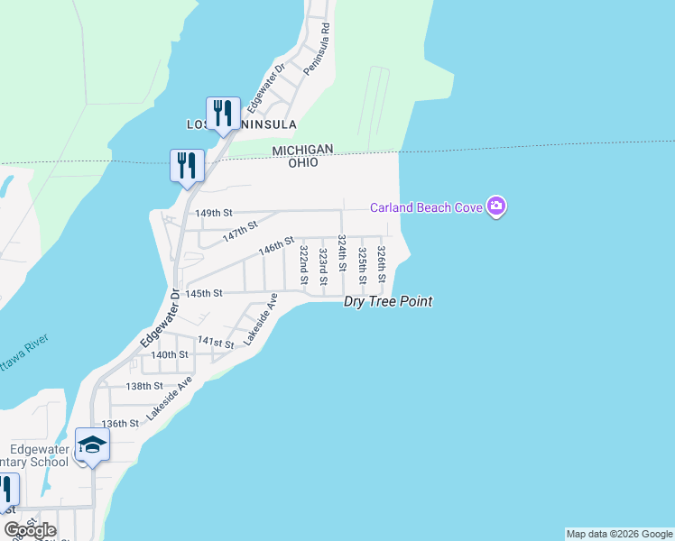 map of restaurants, bars, coffee shops, grocery stores, and more near 6026 323rd Street in Toledo