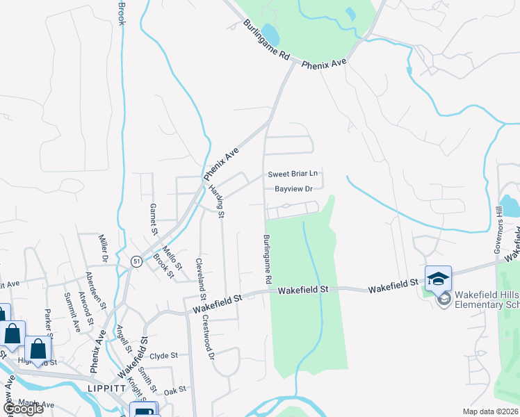 map of restaurants, bars, coffee shops, grocery stores, and more near 114 Burlingame Road in West Warwick