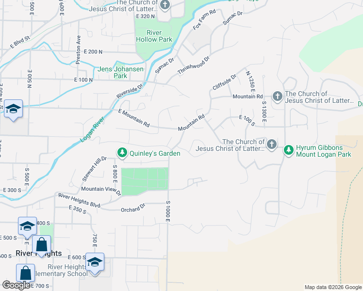 map of restaurants, bars, coffee shops, grocery stores, and more near 1061 Lamplighter Drive in River Heights