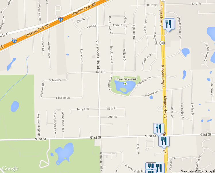 map of restaurants, bars, coffee shops, grocery stores, and more near 10S082 Lakewood Drive in Burr Ridge