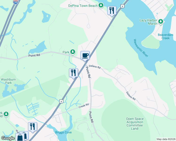 map of restaurants, bars, coffee shops, grocery stores, and more near 934 Point Road in Marion