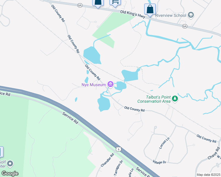 map of restaurants, bars, coffee shops, grocery stores, and more near 85 Old County Road in Sandwich