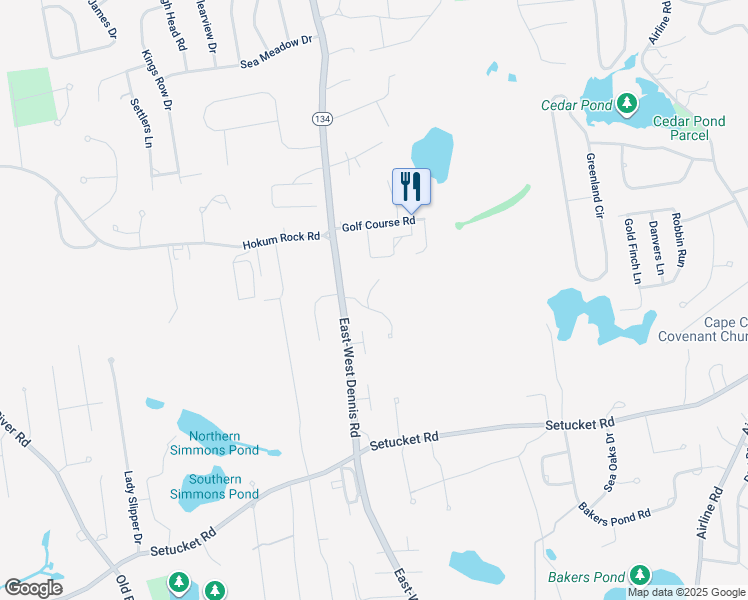 map of restaurants, bars, coffee shops, grocery stores, and more near 1146 Massachusetts 134 in Dennis