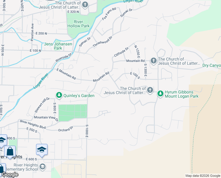 map of restaurants, bars, coffee shops, grocery stores, and more near 1131 East Lamplighter Drive in Logan