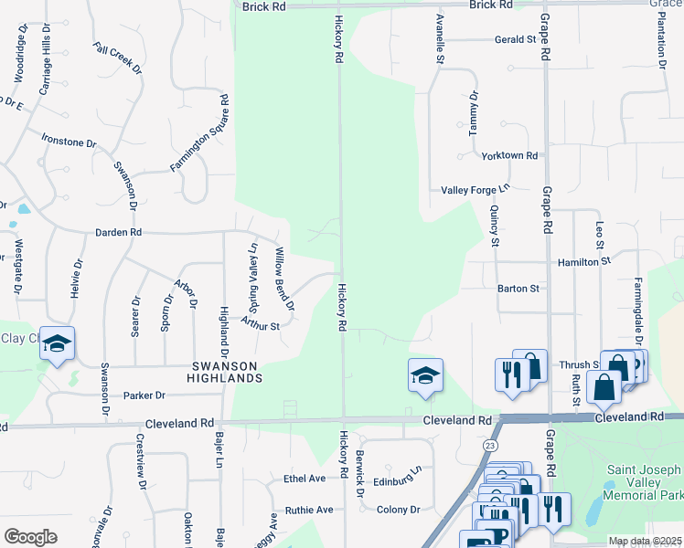 map of restaurants, bars, coffee shops, grocery stores, and more near 17000 Springwood Drive in Granger