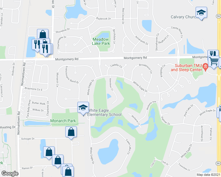 map of restaurants, bars, coffee shops, grocery stores, and more near 1485 Aberdeen Court in Naperville