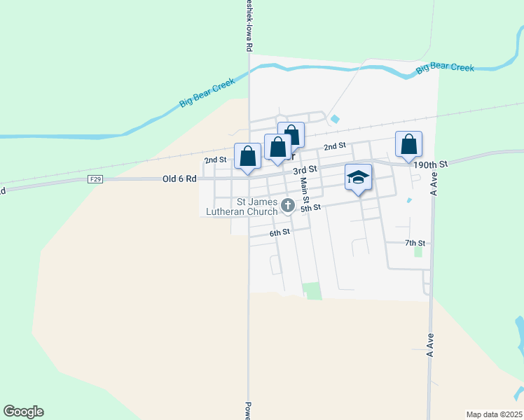 map of restaurants, bars, coffee shops, grocery stores, and more near Poweshiek-Iowa Road in Victor