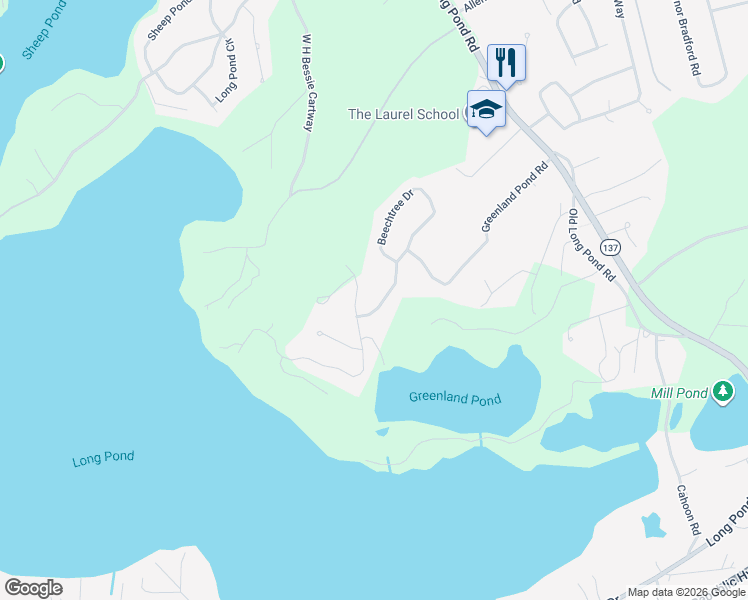 map of restaurants, bars, coffee shops, grocery stores, and more near 310 Greenland Pond Road in Brewster