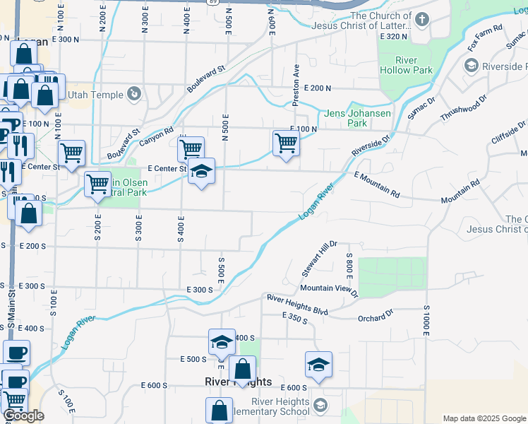 map of restaurants, bars, coffee shops, grocery stores, and more near South 600 East in Providence