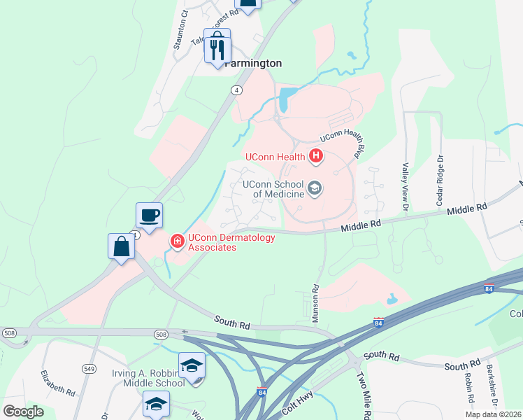 map of restaurants, bars, coffee shops, grocery stores, and more near 7 Barnes Hill Road in Farmington