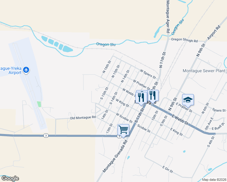 map of restaurants, bars, coffee shops, grocery stores, and more near 460 West Webb Street in Montague
