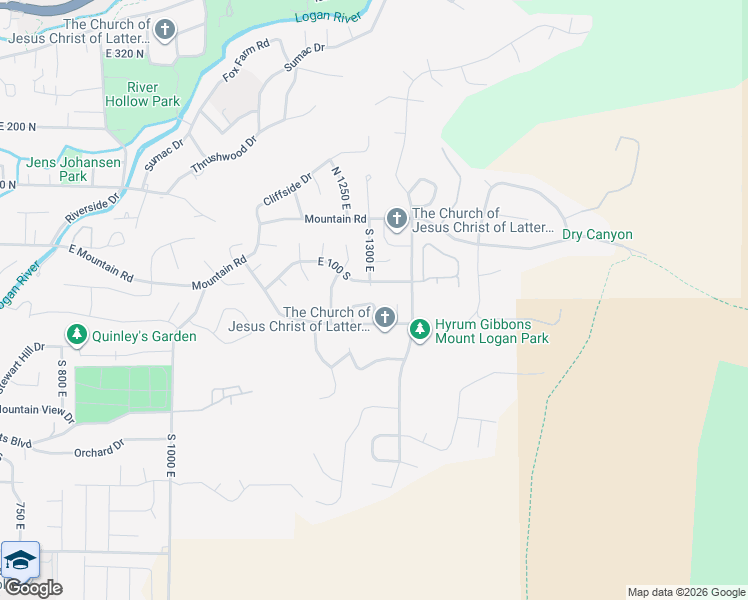 map of restaurants, bars, coffee shops, grocery stores, and more near 1294 Eastridge Circle in Logan