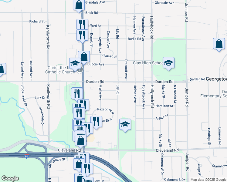 map of restaurants, bars, coffee shops, grocery stores, and more near in Roseland