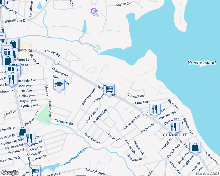 map of restaurants, bars, coffee shops, grocery stores, and more near 37 Sarah Teft Drive in Warwick