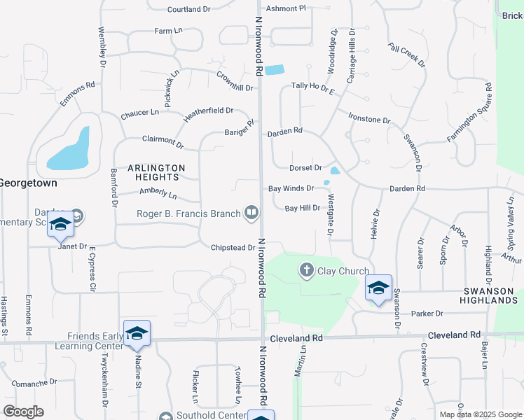 map of restaurants, bars, coffee shops, grocery stores, and more near 52710 North Ironwood Road in South Bend