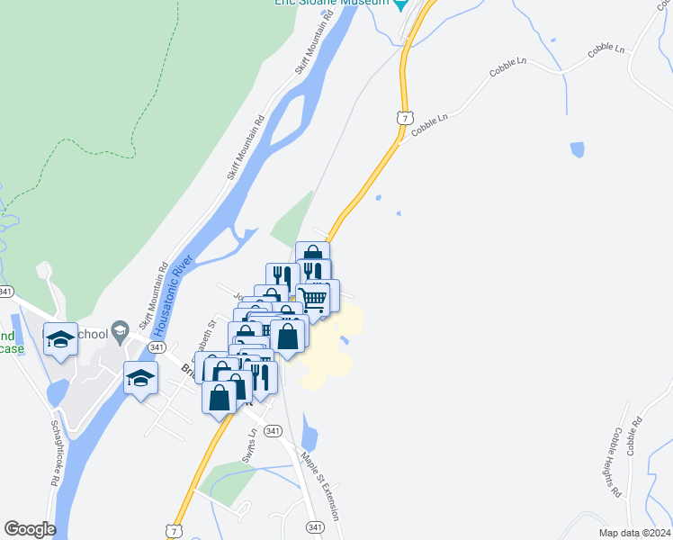 map of restaurants, bars, coffee shops, grocery stores, and more near 88 North Main Street in Kent