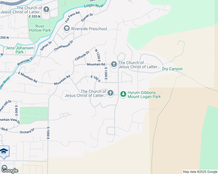 map of restaurants, bars, coffee shops, grocery stores, and more near 1298 Eastridge Circle in Logan