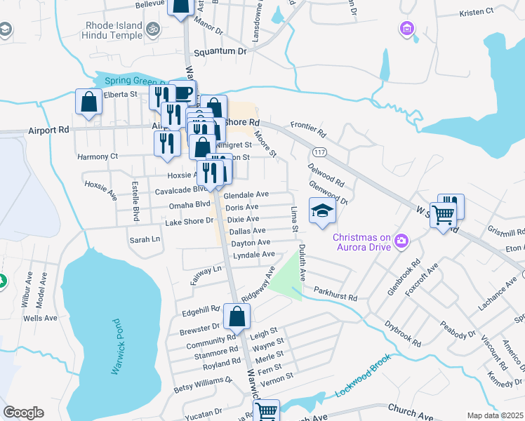 map of restaurants, bars, coffee shops, grocery stores, and more near 39 Doris Avenue in Warwick