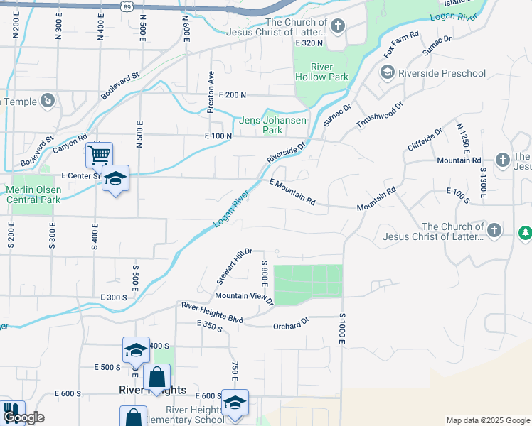 map of restaurants, bars, coffee shops, grocery stores, and more near 895 Canterbury Drive in Logan