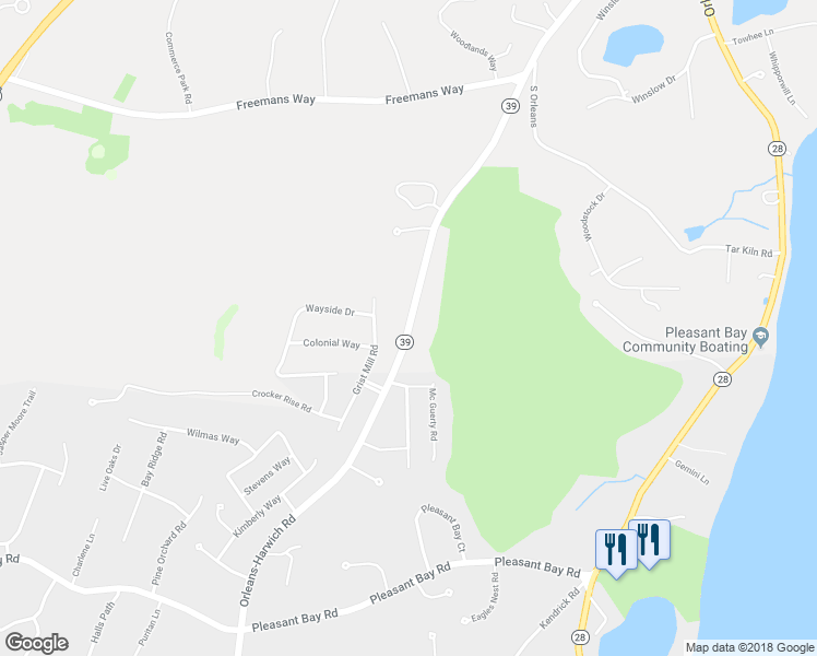 map of restaurants, bars, coffee shops, grocery stores, and more near 45 South Orleans Road in Brewster