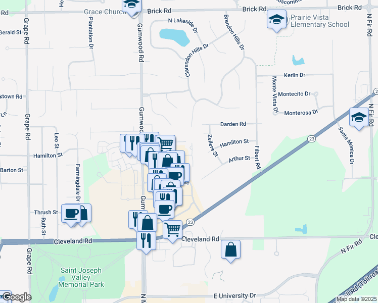 map of restaurants, bars, coffee shops, grocery stores, and more near 322 Toscana Boulevard in Granger
