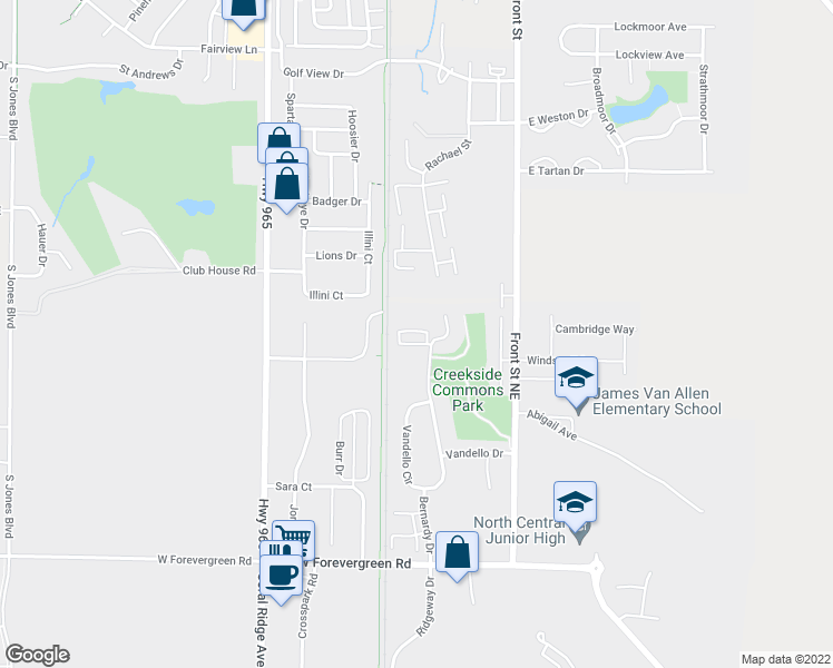 map of restaurants, bars, coffee shops, grocery stores, and more near 1195 Sadler Drive in North Liberty