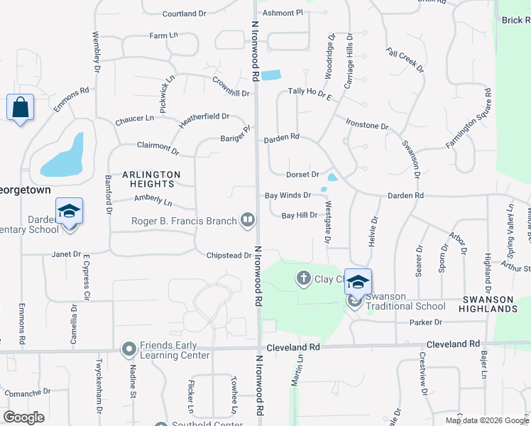 map of restaurants, bars, coffee shops, grocery stores, and more near 52710 North Ironwood Road in South Bend