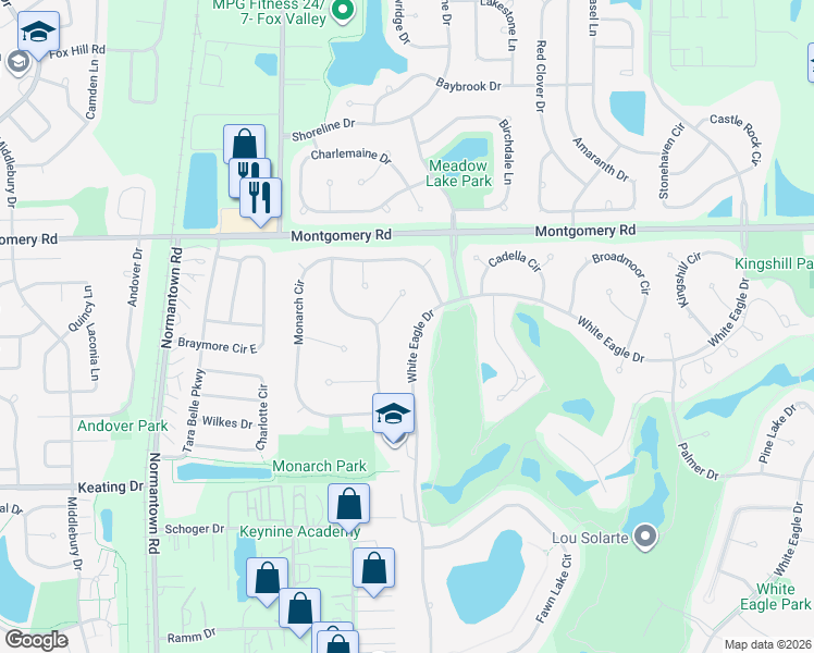 map of restaurants, bars, coffee shops, grocery stores, and more near 1430 Isleworth Court in Naperville