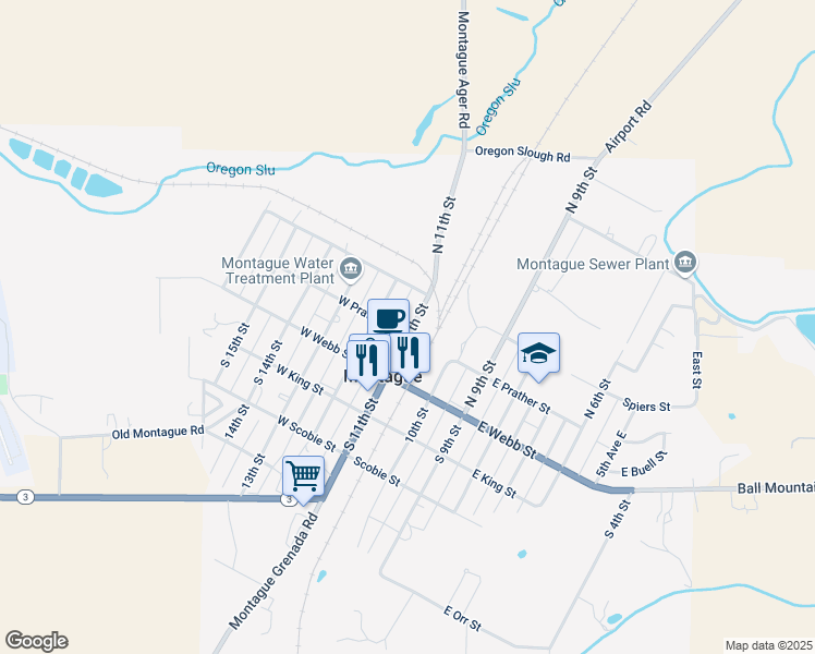 map of restaurants, bars, coffee shops, grocery stores, and more near 172 West Prather Street in Montague