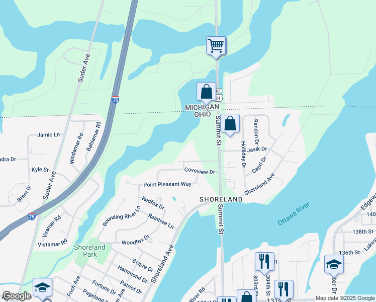 map of restaurants, bars, coffee shops, grocery stores, and more near 6101 North Summit Street in Toledo