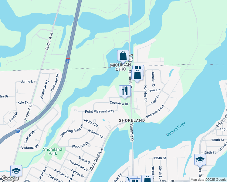 map of restaurants, bars, coffee shops, grocery stores, and more near 6101 North Summit Street in Toledo