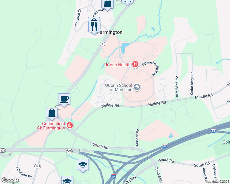map of restaurants, bars, coffee shops, grocery stores, and more near 7 Barnes Hill Road in Farmington