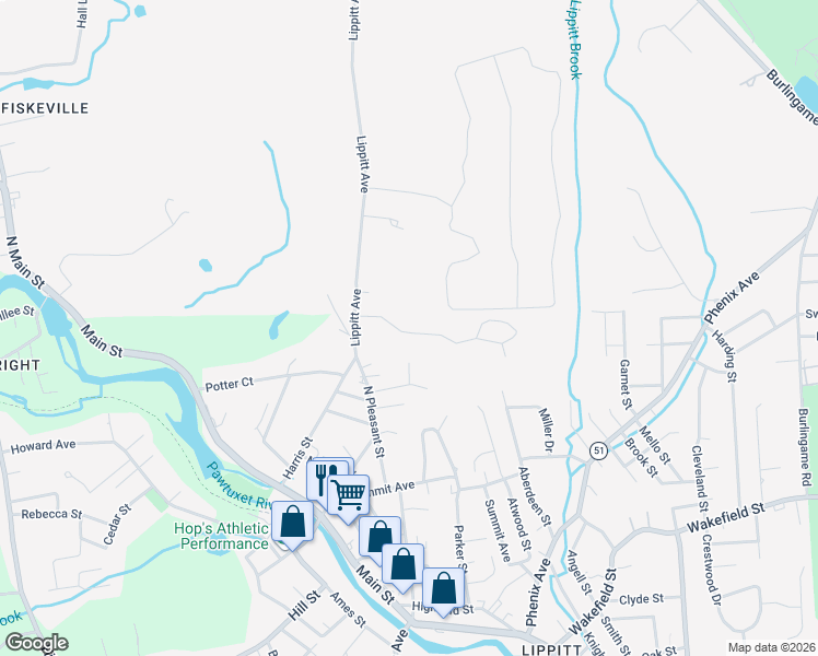 map of restaurants, bars, coffee shops, grocery stores, and more near in West Warwick