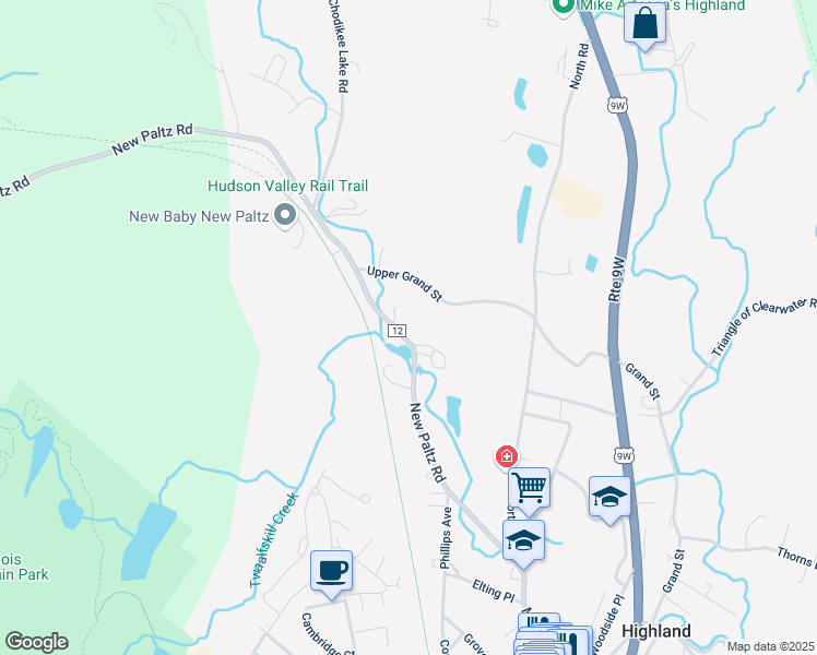 map of restaurants, bars, coffee shops, grocery stores, and more near 64 New Paltz Road in Highland