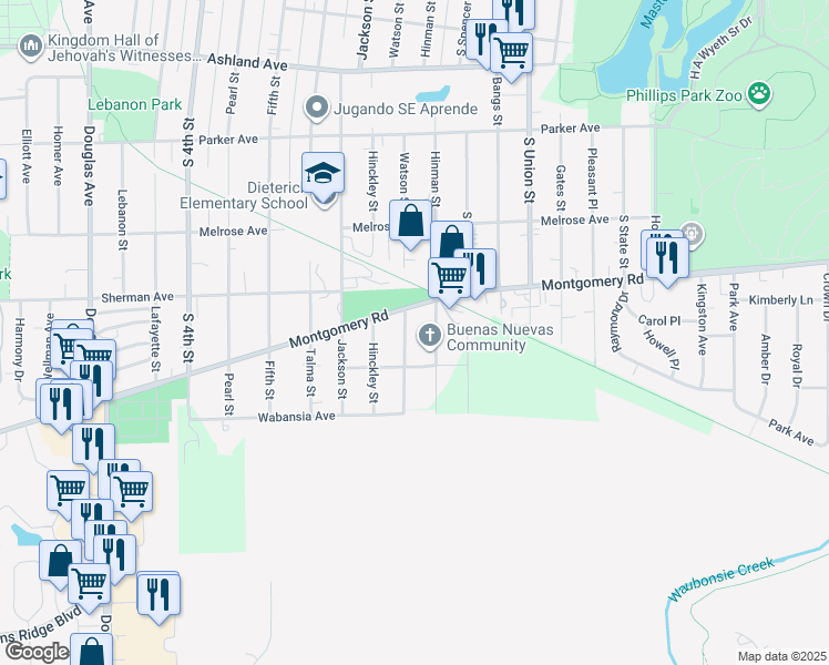 map of restaurants, bars, coffee shops, grocery stores, and more near 1324 Watson Street in Montgomery