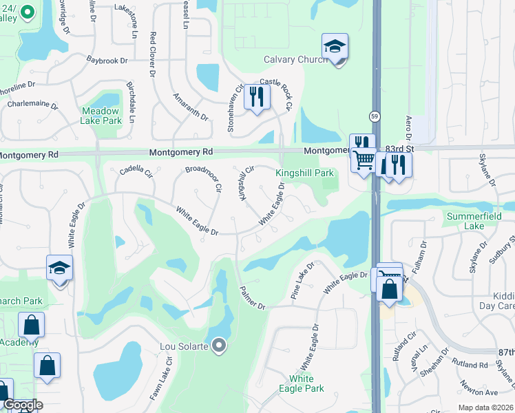 map of restaurants, bars, coffee shops, grocery stores, and more near 4115 Kingshill Cir in Naperville