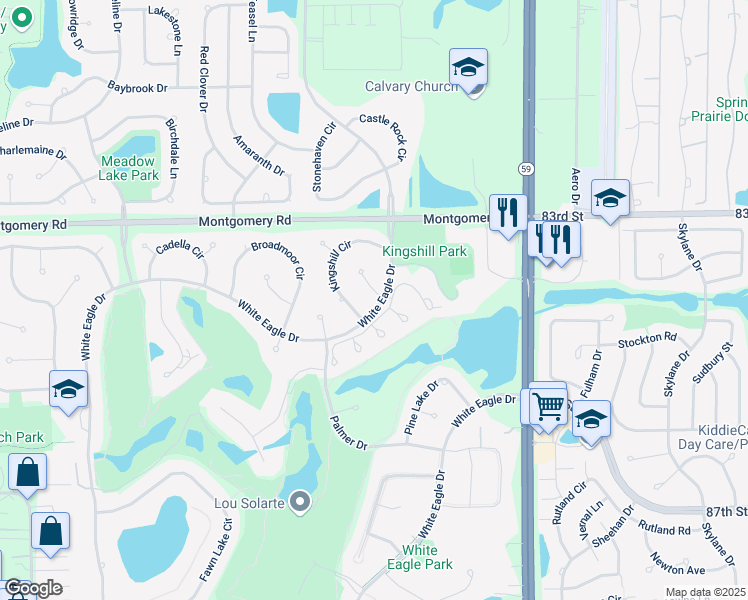 map of restaurants, bars, coffee shops, grocery stores, and more near 4204 White Eagle Drive in Naperville