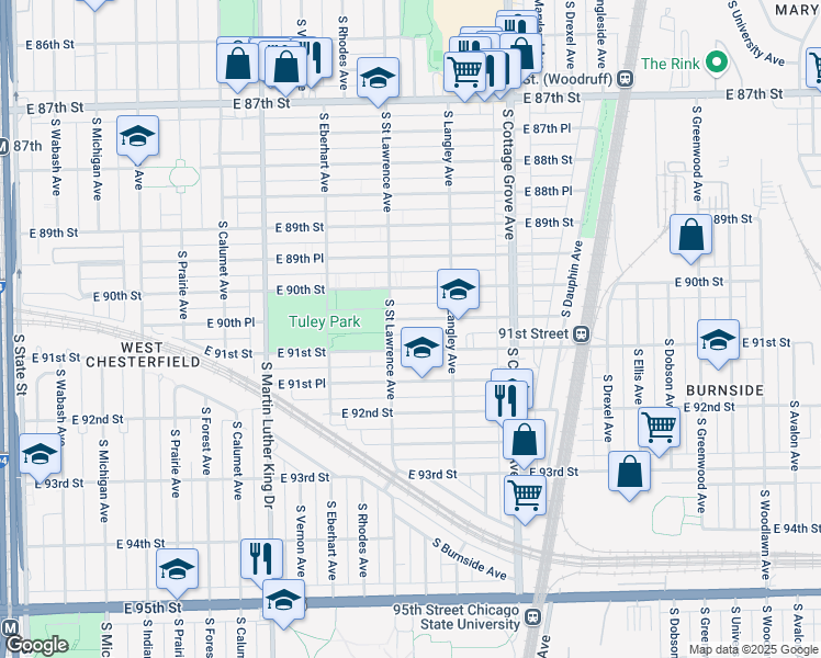 map of restaurants, bars, coffee shops, grocery stores, and more near 611 East 90th Place in Chicago