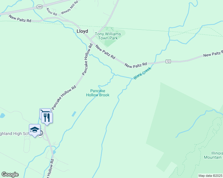 map of restaurants, bars, coffee shops, grocery stores, and more near 399 New Paltz Road in Highland