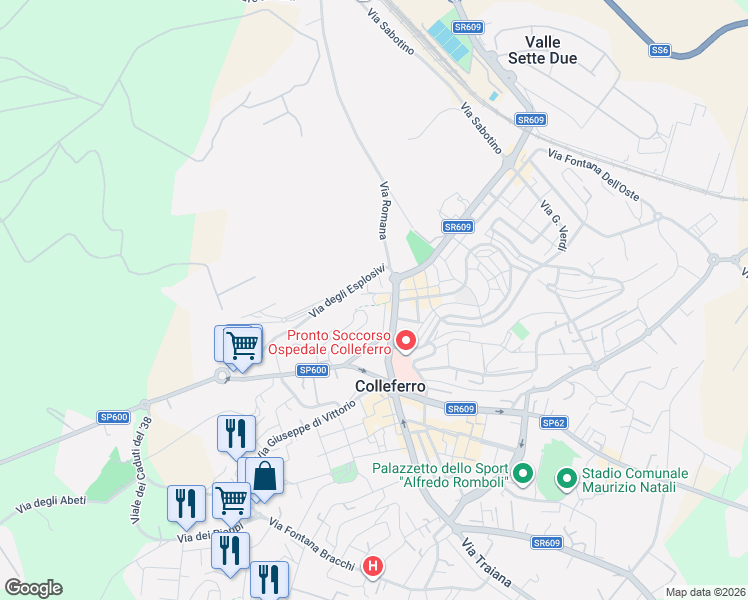map of restaurants, bars, coffee shops, grocery stores, and more near Via Sant'Agnese in Colleferro