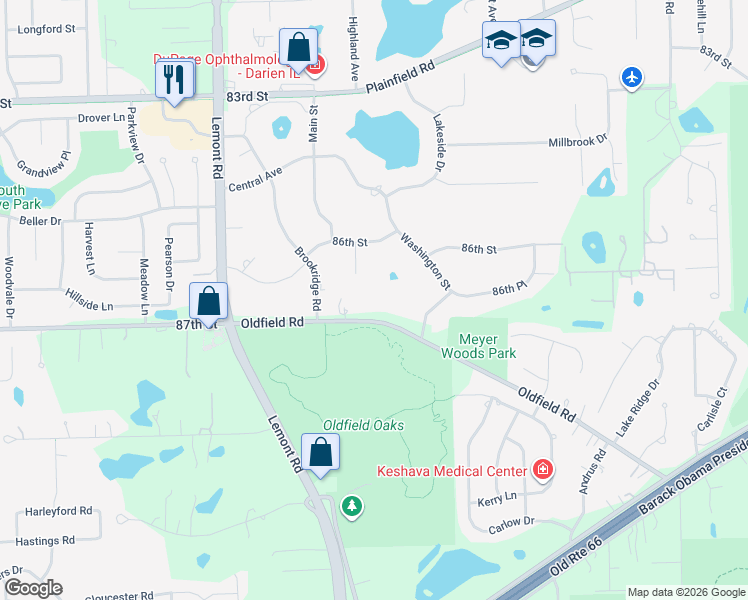 map of restaurants, bars, coffee shops, grocery stores, and more near 900 Oldfield Road in Downers Grove