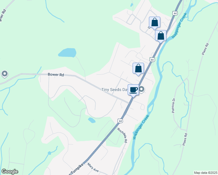 map of restaurants, bars, coffee shops, grocery stores, and more near 195 Bower Road in Poughkeepsie